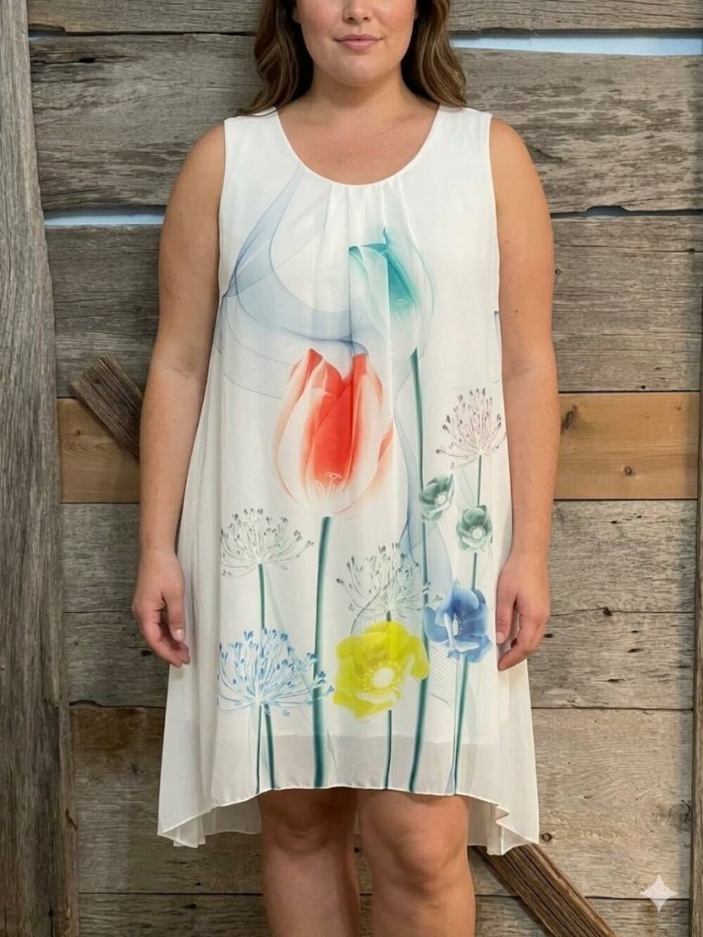 Mode et Vie White Floral Print Sleeveless Long Top Size Large